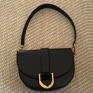 Gabine Leather Saddle Bag - Black